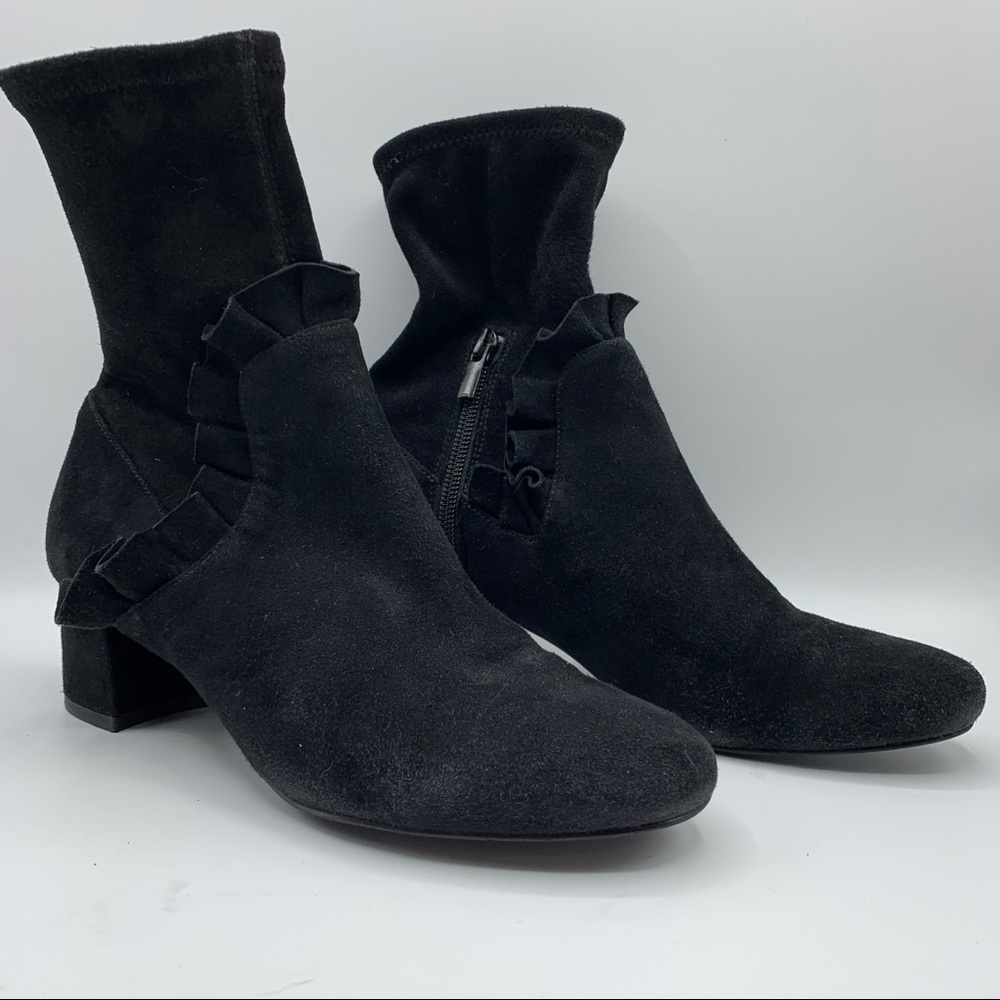 & Other Stories Ruffled Black Suede Sock Bootie Size 7